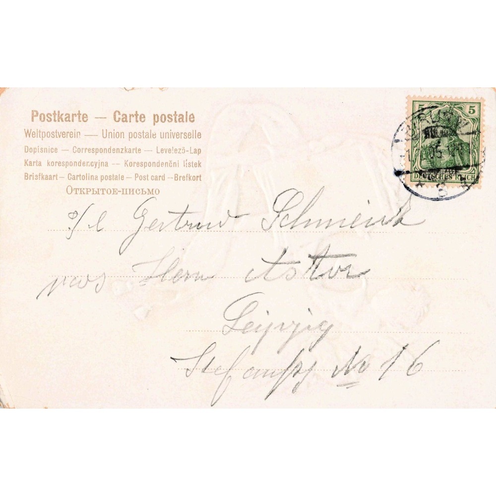 New Year 1905 German Postcard Cherubs Angels Cloud Sunrise Embossed Antique - Picture 2 of 2